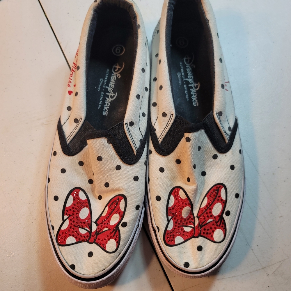 Disney Minnie Mouse Polka Dot Slip-On Sneakers - Red and White, Womans Size 9